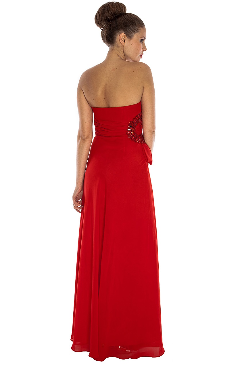 Jewelled Bandeau Chiffon Maxi - Red