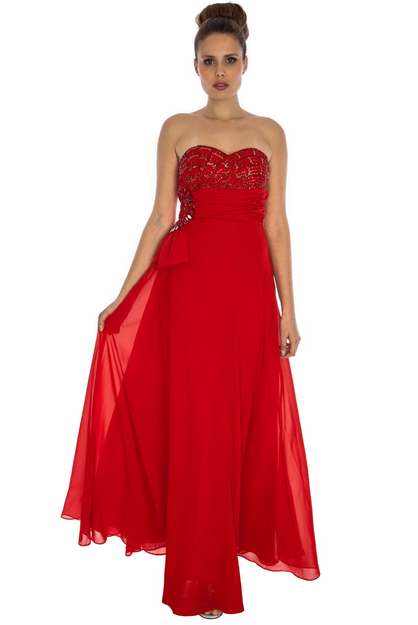 Jewelled Bandeau Chiffon Maxi - Red